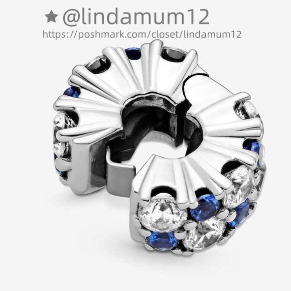 Pandora Clear & Blue Sparkling Clip Charm - Picture 3 of 4